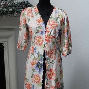 SHEIN 3/4 Sleeve Dress Knee length buttoned up summer floral vacation dress